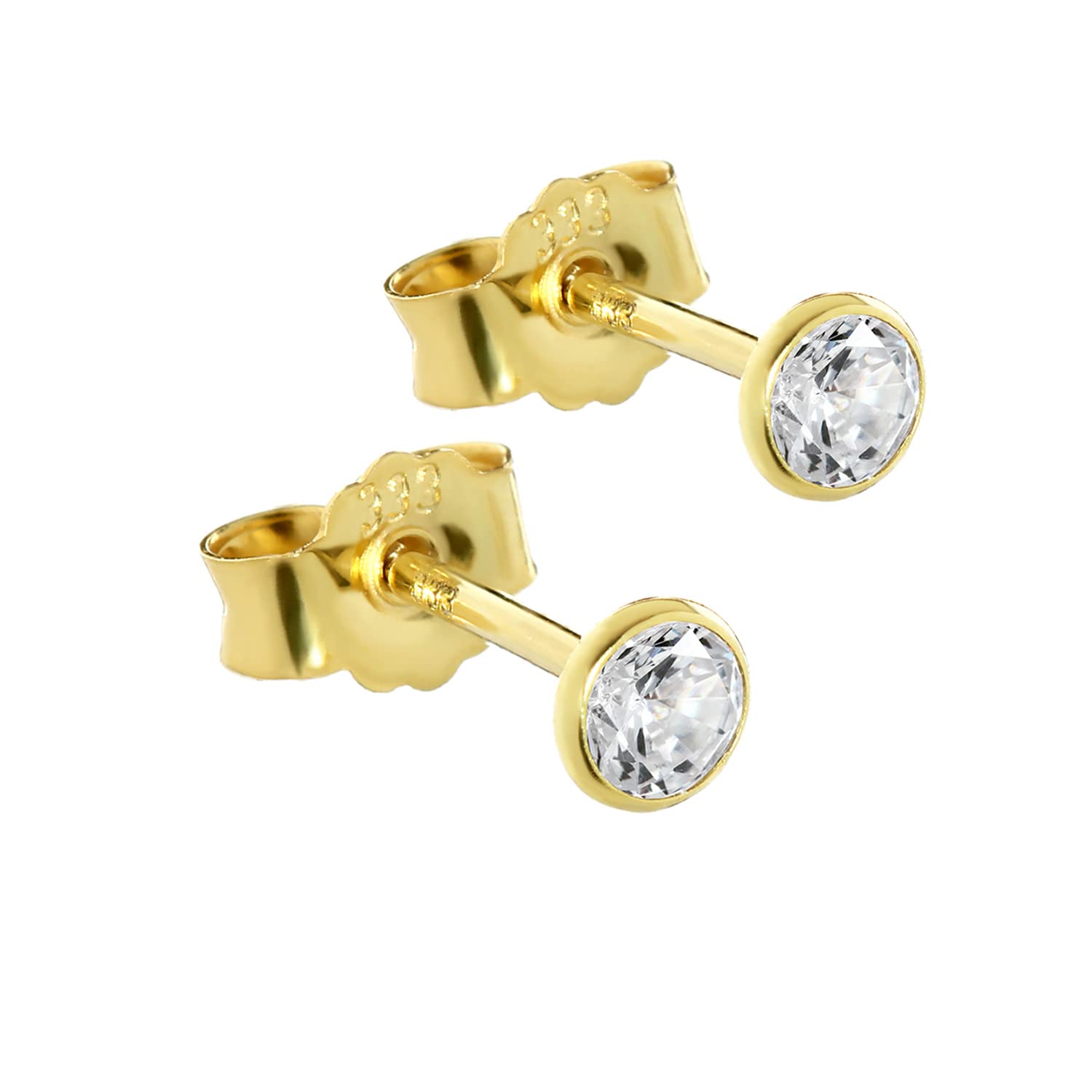 NKlaus Paar Ohrstecker Gold 333 – Ohrringe mit Cubic Zirkonia – Gold Schmuck Damen, Herren & Kinder – Gelbgold - 8 Karat - 3,00mm - 1988