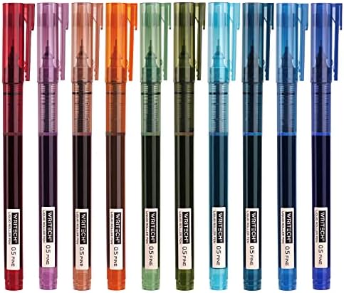 WRITECH Rolling Ball Pens Quick Dry Ink 0.5 Mm Extra Fine Point Pens 10 Pcs Liquid Ink Pen Rollerball Pens Vintage Color, Ink Black