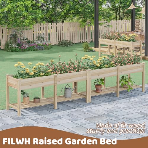 Image of Raised Garden Bed with Legs Elevated Wooden Planter Box Stand Large Planter Stand Box for Fruits Vegetables Flowers with Divider with Bag - 72 * 24 * 30.5IN