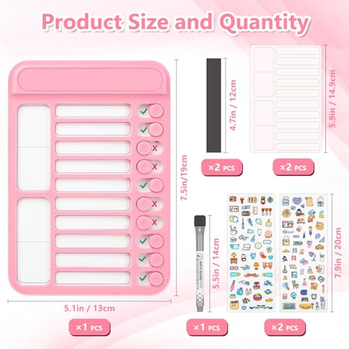 Image of Audab Dry Erase Chore Chart for Kids, Magnetic Checklist Board, My Chores Slider Chart to Do List Board, Routine Reward Chart Schedule Board Task Tracker for Home Refrigerator, Wall, Desk (Pink)