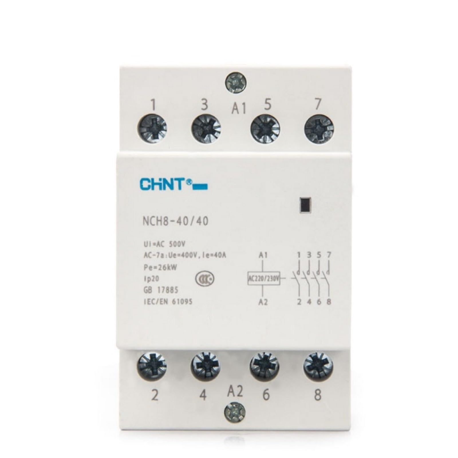 NVSFZGIYG NCH8 3-Phase Din Rail Household AC Contactor 220V 500V~ 40A 4NO/2NO2NC(Nch8-40a-22 2no 2nc)