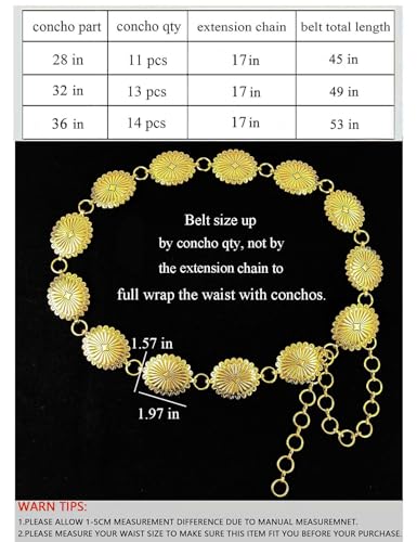 Image of TOPACC Western Metal Concho Belt for Women Cowgirl Chain Belts for Dresses Jeans Country Concert Outfit
