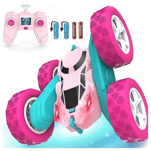 cosone Pink Remote Control Car for Girls - RC Stunt Cars with 4WD Double-Sided Driving 360° Flips Rotating, Off Road Remote Car Outdoor Toys for Kids Age 6 7 8-12, Christmas Birthday Gifts