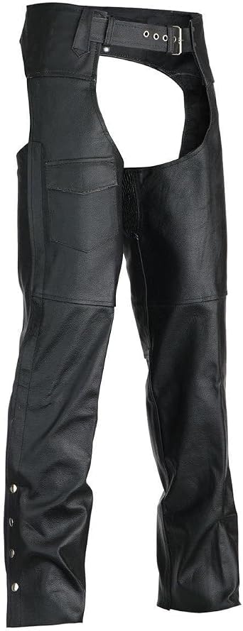 Black Motorcycle Leather Chaps for Men Women Riding Fully Lined Adjustable Fit, Cowboy Biker Chaps Pants w Coin Pockets