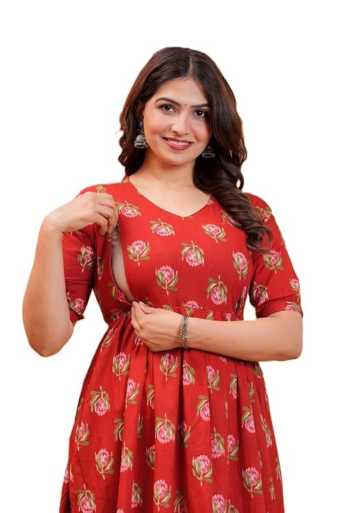 Women's Pure Cotton Maternity Feeding Kurti Maternity Kurta with Invisible Side Zipper-picture-56