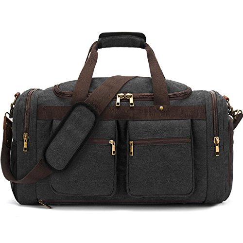 Weekender Overnight Duffel Bag Shoe Pocket for Women Men Weekend Travel Tote Carry On Bag (Black)
