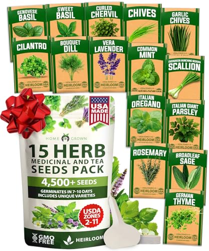 HOME GROWN 15 Herb Seeds for Planting 4,500+ Non-GMO Heirloom