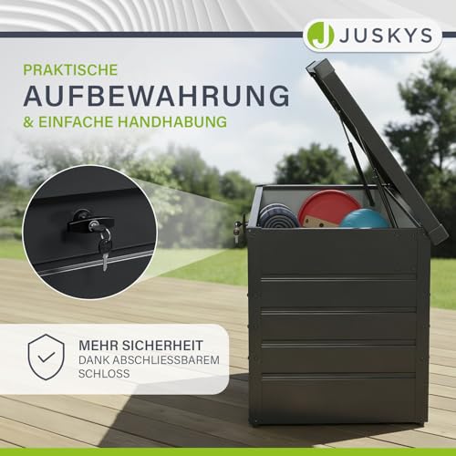 Juskys Metall Aufbewahrungsbox Limani 380 Liter - Outdoor Box - wasserdicht, abschließbar - Gartenbox, Auflagenbox, Kissenbox für Garten Anthrazit