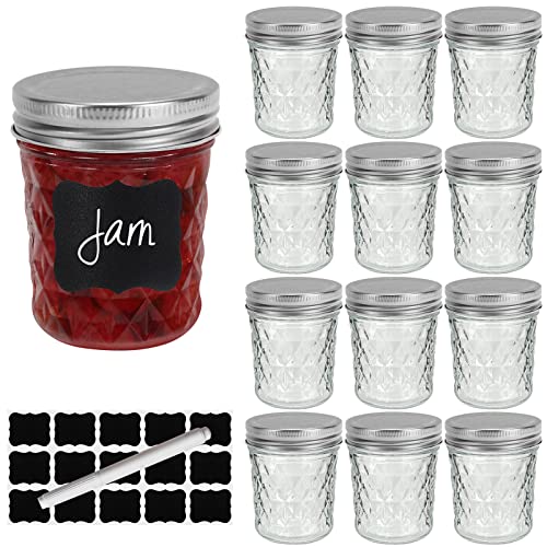 Small Mason Jars 6 oz with Airtight Lids 12 Pack Glass Diamond Canning Jar