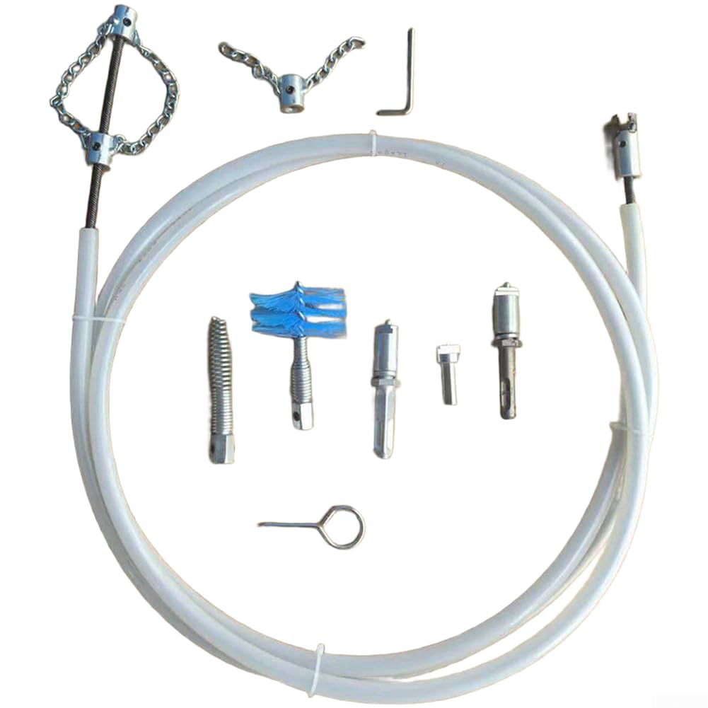 Kit de limpieza de desagüe de manguera de acero blanco con 9 accesorios para fregadero de inodoro, limpieza de obstrucciones de tubería de 3 metros de largo, juego de ayuda de fontanería flexible (15