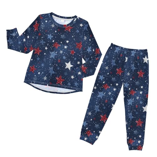 July 4th Stars Soft Pajama Set for All Seasons,Breathable Pjs Long Sleeve Sleepwear,Comfy Loungewear 2 Piece Underwear Set 5T