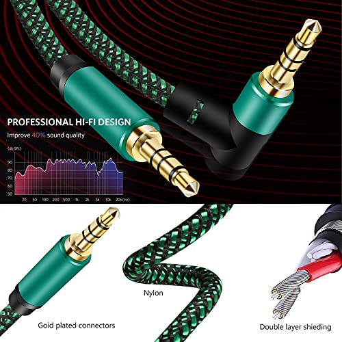 Image of Male to Male Audio Cable,90 Degree TRRS 3.5mm Nylon Braided 4 Pole Hi-Fi Stereo Aux Cable /Auxiliary Cable /Aux Cord for Headphones, Phone, Tablets, Headset, PC, Laptop and More ([2-Pack] 6 Feet)