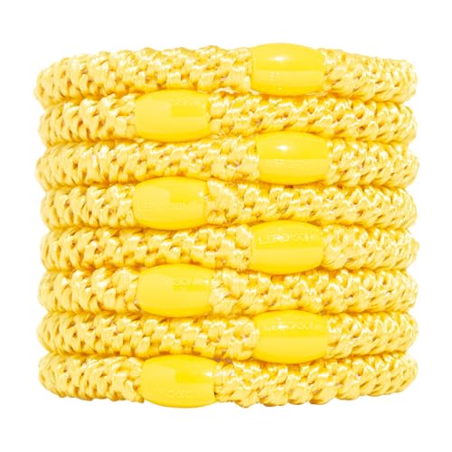 Image of L. Erickson Hair Ties for Thick Hair, Grab & Go Ponytail Holders, 8 Pack, Yellow, Thick No-Crease Bands with Strong Hold, Damage-Free Design, Cheerful Satin Shine