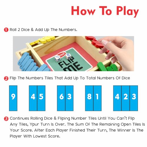 Image of Aditi Toys Shut The Box Dice Game, Classic Flip Me Multiplayer Game for Kids & Adults, Fun Wooden Tabletop Shut The Box Dice Game for Improving Math & Motor Skills for Kids Above 5 Years, BIS Approved
