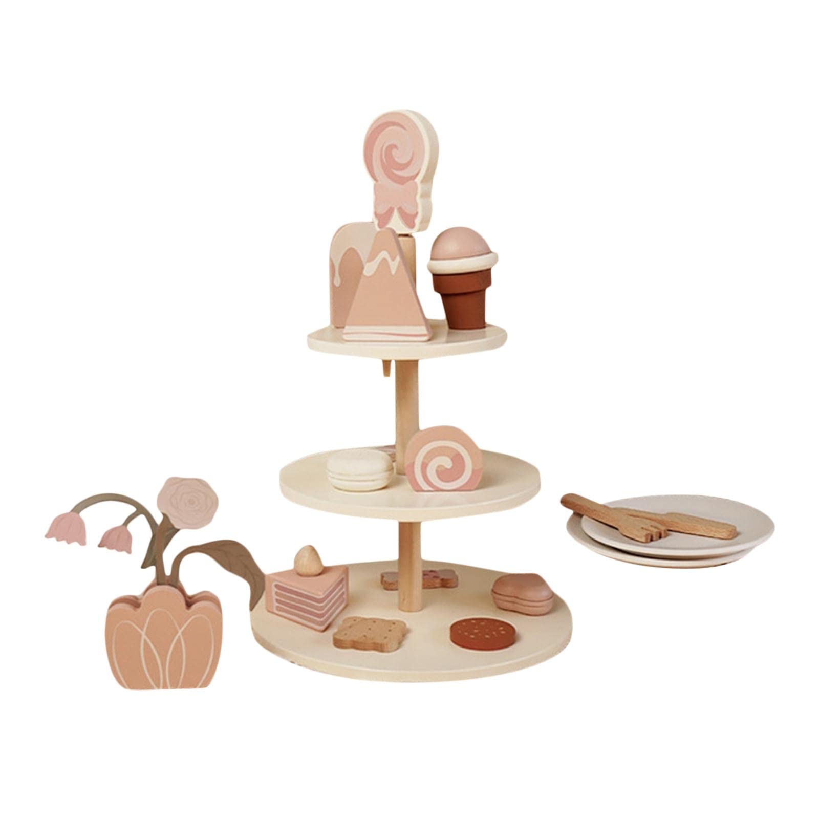 Set da tè per Bambine Cucina Giocattolo Accessori Legno Simulato Pasticceria Mini Dolci Gioco Fantasia Stimolante Adatto a Regali Decorazione, Set di Gelati Giocattolo