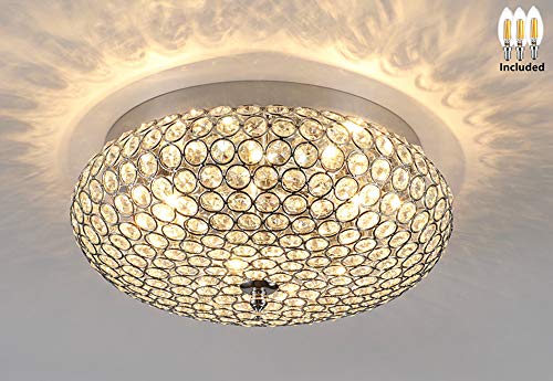 Amabao Lighting, 3-Light Chrome Finish Crystal LED Flush Mount Light Fixture, Ceiling Light