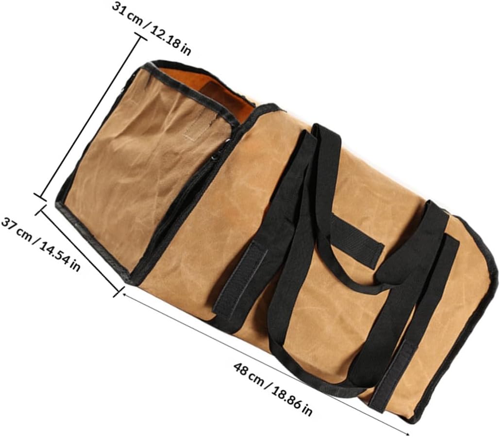Toyvian Canvas Firewood Carrier Tote Bag Large Capacity Wood Log Organizer with Handles for Outdoor Camping and Fireplace Use