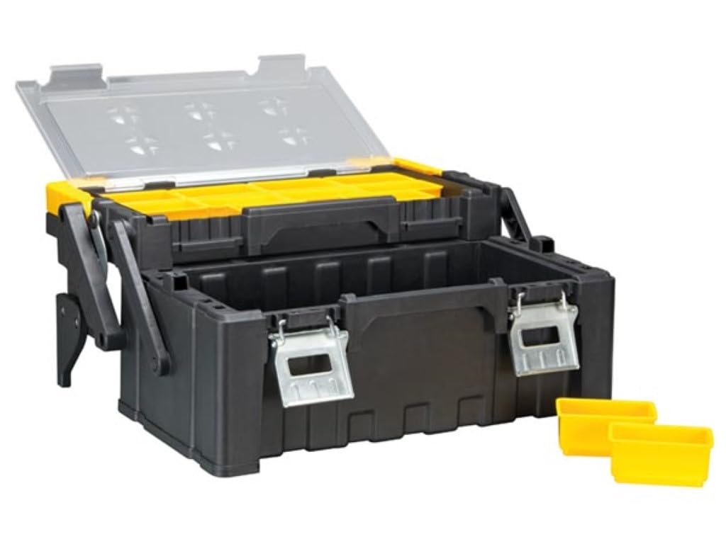 Perel Organizer porta attrezzi 21 L con 12 scomparti e 2 livelli, cassetta attrezzi con maniglia in alluminio e chiusure metalliche, organizer per viti e piccoli componenti, 45,5 x 24 x 20 cm