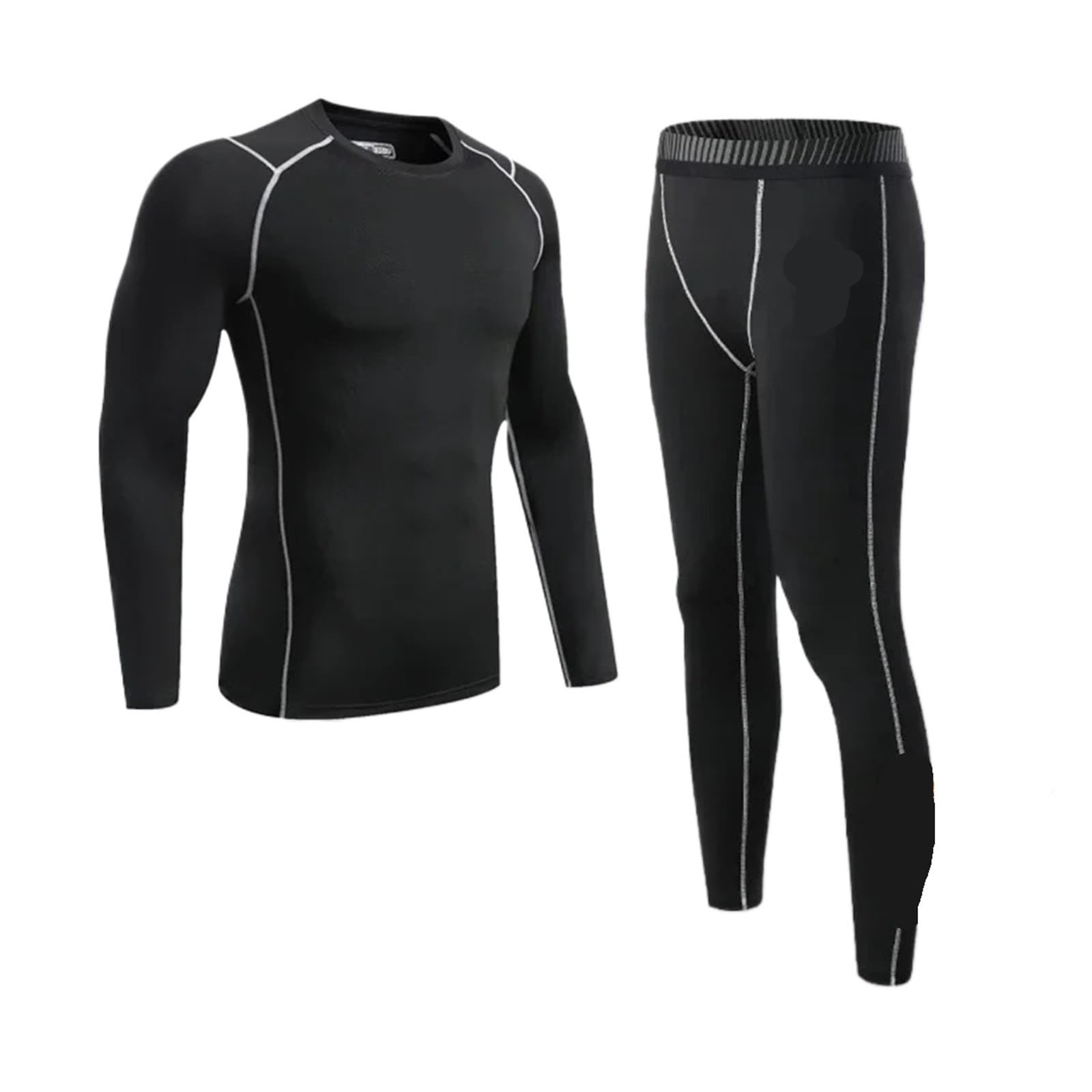 Conjuntos Térmicos Para Hombre Traje deportivo de invierno for hombre, ropa interior térmica de esquí de secado rápido, conjunto de compresión, mallas térmicas de felpa cálidas, color negro Para El Ru