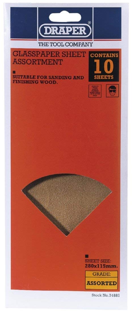 Draper Glasspaper Sheet Assortment, 280 X 115Mm (Pack Of 10) Dr-74881