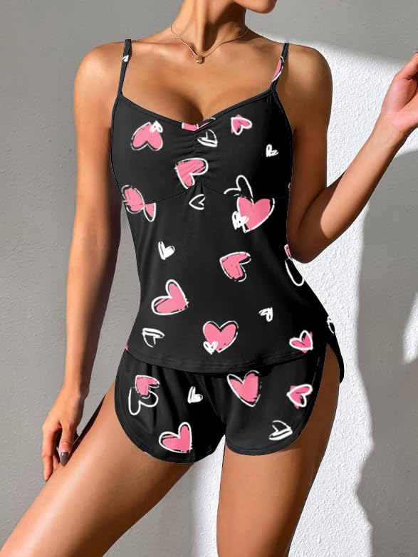 Image of Ekouaer Women Pajamas Set Cami Shorts Set Soft V Neck Sleepwear Sleeveless Lingerie Pjs Set S-XXL