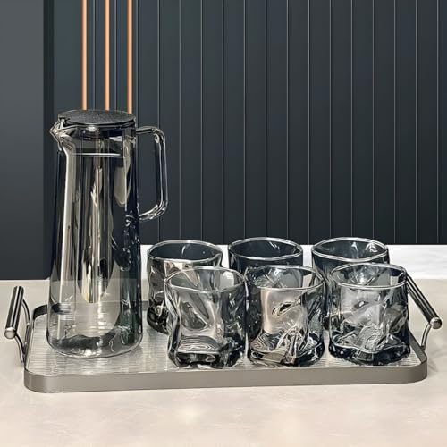 Image of Wringo Premium 7pc Crystal Water Jug with Glass Set and Jug Set Combo,Freezer Safe and Dishwasher Safe (6 Pieces Glasses 200ML and 1 Water Juice Jug 1 Liter), Transparent, Glass and Jug Set (WS-19)