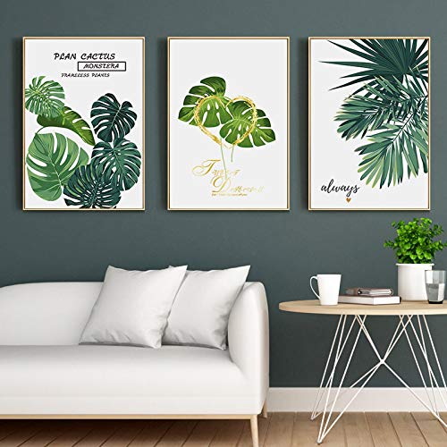 Décoration murale Monstera pour masquer un mur vide lot 3 toiles 50x70 cm