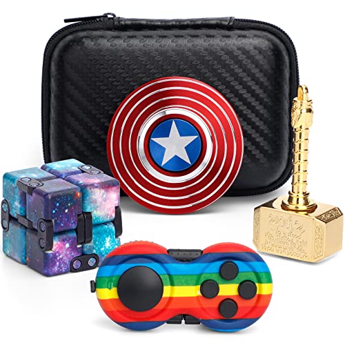 Sensory Fidget Pack Toys Set Shield Hand Finger Spinners, Fidget Game Pad Blocks,Gold Fidget Hammer Spinner Fidget Chain, Fidget Infinity Cube Gift Kit for Kids Adults, Party Faours Supplies