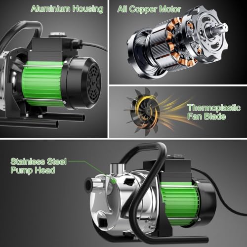 Image of Water Transfer Pump 110V Shallow Well Pump 1.6HP Electric Portable Garden Pressure Booster Pumps for Sprinkler Irrigation Lawn with Adapters, Green