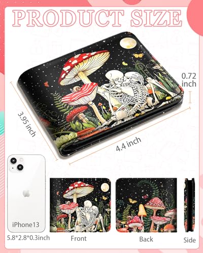 Bistup Girls Wallet Cute Leather Bifold Wallet Skull for Women Teen Girls Goth Horror Credit Card Cash Id Holder Rfid Blocking Mushroom Skeleton Bi Fold Small Wallets With Coin Pocket Slim Scary Cool2