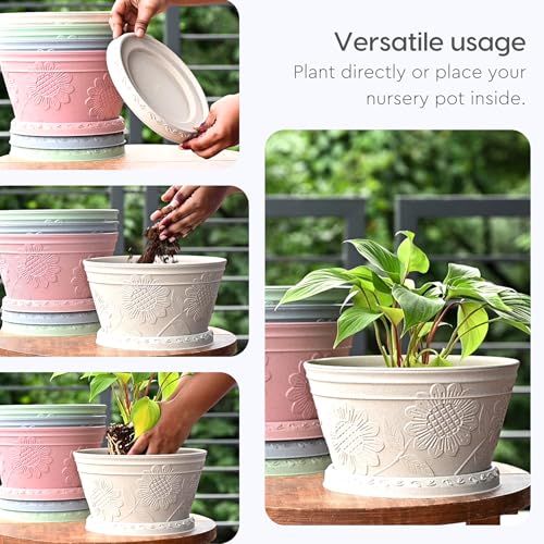 Image of Eha Earth Friendly Nile Planter 9.5 inch Planters for Home Decor| Bamboo Based Plant Pot | Pack of 2 | UV Protected Pot for Plant | Flower Pot for Living Room, for Outdoor and Indoor | Sand Castle