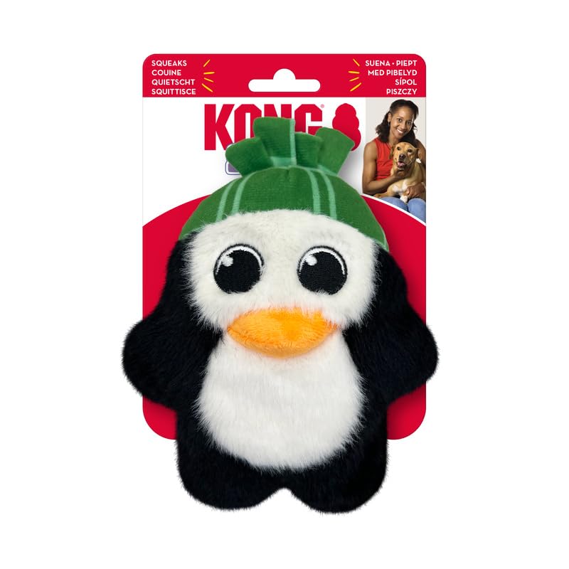 KONG Christmas Holiday Snuzzles Pinguin – Plüsch-Hundespielzeug mit übergroßem Quietscher (klein)