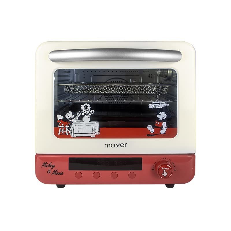 Interior view of Mayer MMAO20 Air Fryer Oven with racks and baking pan