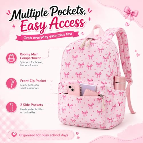 Image of LOIDOU Backpack for Girls School Backpacks Bookbags for Elementary Middle School Women Laptop Backpacks (Bow Tie Pink, L-17)