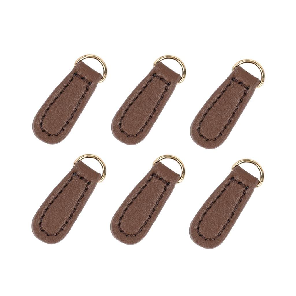 Milageto Coffee 6Pcs Zipper Pull Pu Leather Zipper Tags Diy Craft For Backpack Bag Handbags Purses Supplies,
