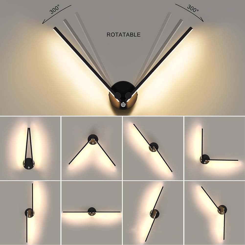 AoLa Lámpara LED de Pared de 12W con Interruptor Luz de Pared Larga Aplique orientable Flexible de 2 Llamas Lámpara de mesilla de Noche de Metal Blanco cálido 3000K Negro