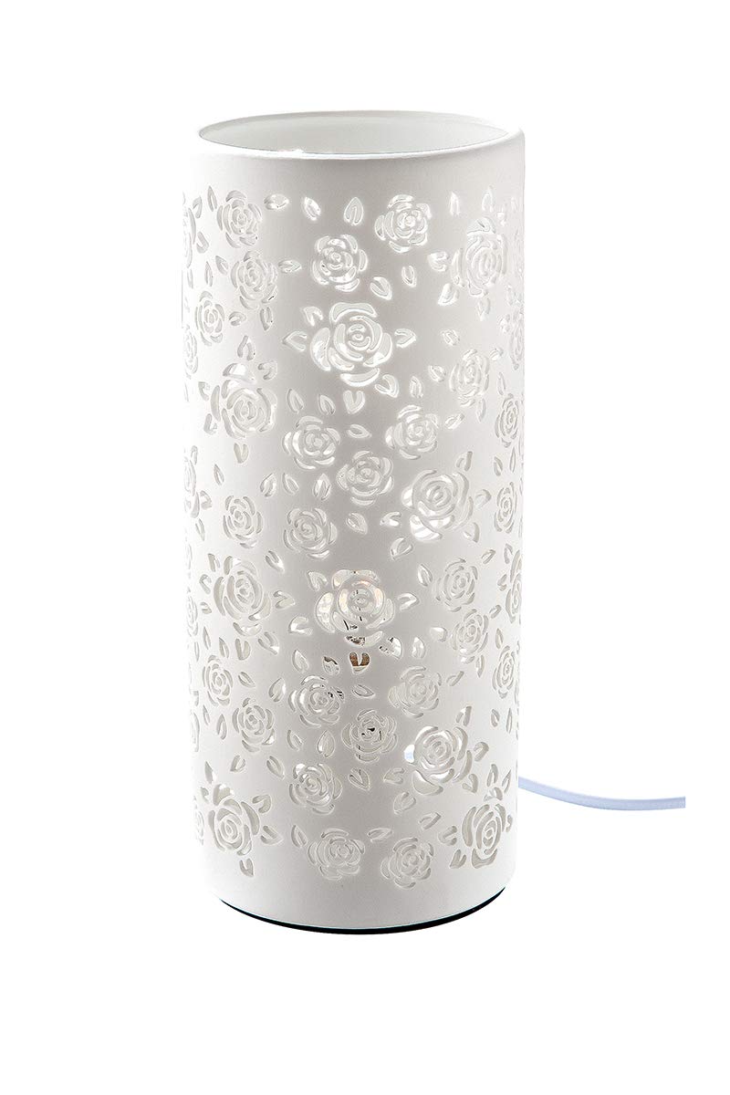 Gilde Lampada Prickel – in porcellana – foglie, erba, fiori – diversi motivi e dimensioni, Porcellana, Rose - Ø:11,5cm - Weiß 40.0W