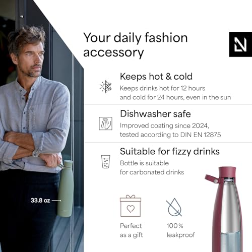 Image of LARS NYSOM Stainless Steel Insulated Water Bottle 25oz 34oz | Insulated Thermo Flask for Hot and Cold Beverages | Leakproof Drinking Bottle (Berry Red, 33.9oz)