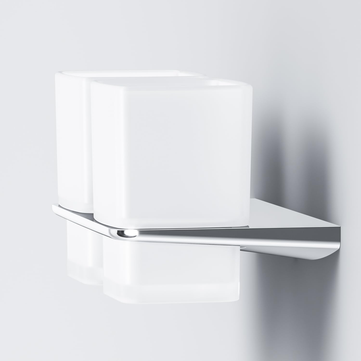 Zahnputzbechern (2 Stück) mit Halterung - Becher aus Satiniertem Glas, Wandhalterung - zur Wandbefestigung - mit Bohren, AIB343400 AM.PM Inspire 2.0