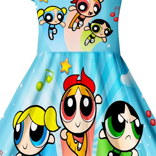 Toddler Girls Sweet Princess Dress Kids Square Neck TV Cartoon Casual Dress Birthday Gift4