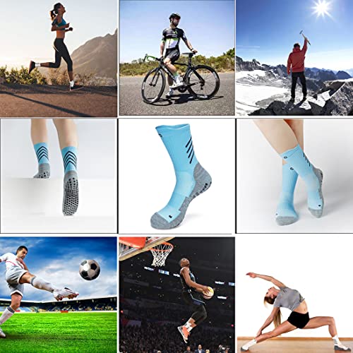 Anti-Slip Athletic Sock Men Women Grip Soccer Sock Hospital Non Skip Slipper Sock Basketball Yoga Gym Fitness Hiking Light Blue L 3P #TOP5