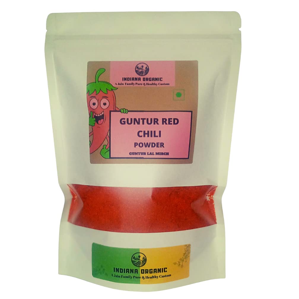 Indiana organic guntur chilli powder 400 grams | Freshly ground packed on order | Extra hot spicy chilli | Zero added Colours, Fillers, Additives & Preservatives