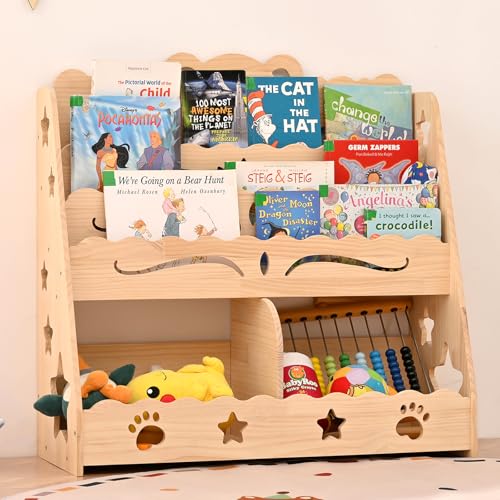 Montessori Bookshelf for Toddlers, Kids Bookshelf and Toy Storage,Toddler Bookshelf for Rooms, BabyBookshelf for Nursery Multifunctional Storage Organization