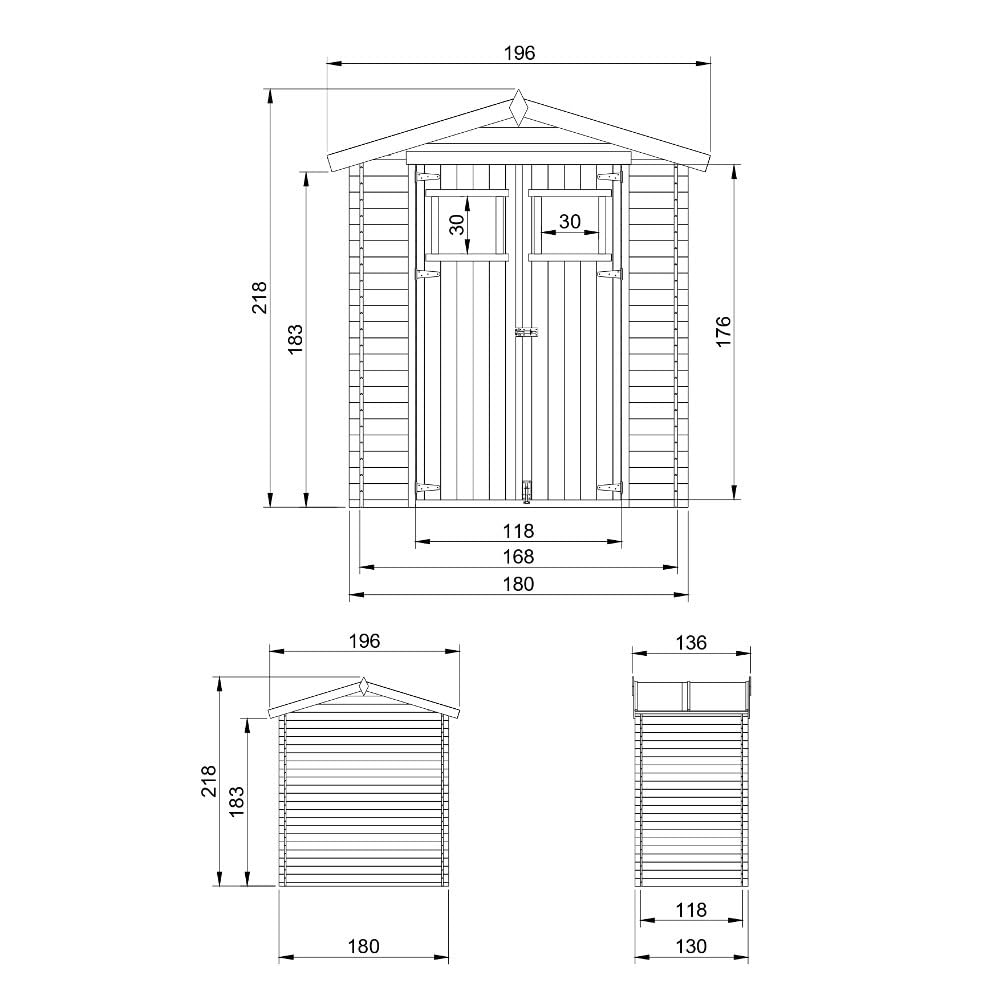 Holzhaus Gartenhaus TIMBELA M367+M367G - Gartenschuppen Holz mit Boden Imprägnierte B196xL136xH218 cm/ 1.98 m2 Lagerschuppen für Garten - Fahrrad Schuppen - Wasserfestes Dach