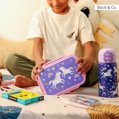 Image of Tiffin Box for School - Lunch Box for Kids Boys - Snacks Boxes for Girls - 900 ml Stainless Steel Tiffin Box, Leak-Proof 4-Side Locks, BPA-Free Food-Grade Material with Removable Divider, Unicorn