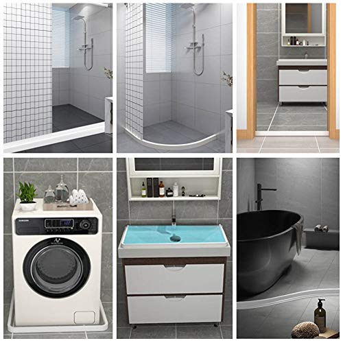 Collapsible Threshold Water Dam for Shower Stall, Silicone Shower Barrier Keeps Water Inside Shower Pan, Shower Base Water stopper Dry And Wet Separation (66 inches, white) - Thumbnail 7