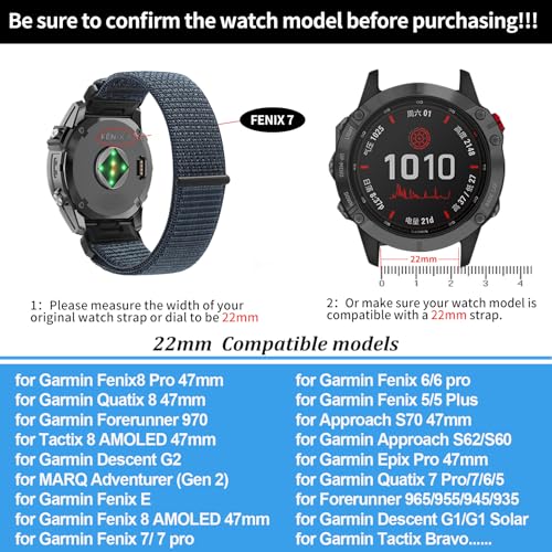 Image of 22mm Nylon Watch Bands for Garmin tactix 8 /Fenix 8 pro 47mm /Fenix E /Fenix 7 /Fenix7 Pro /Fenix 6 Pro /Fenix 6,QuickFit Sport Band for Fenix5 /Fenix 5 Plus /Forerunner 970 /965 /945 /Descent G2 /G1 Solar