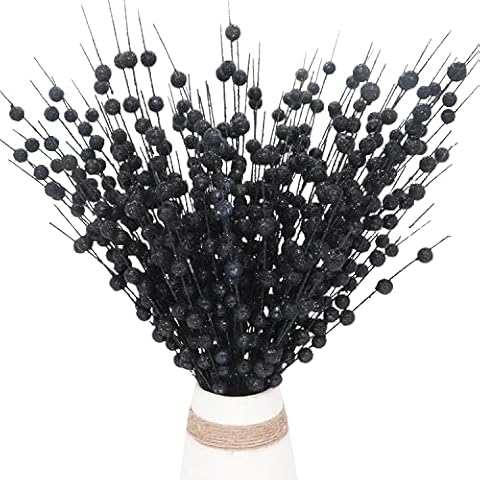 10PCS Artificial Glitter Berry Stems 15.7 Inches Christmas Tree Picks Sprays Ornaments Glitter Branches Fake Berry Twigs for Crafts Floral Arrangements Wreath Garland Fireplace Holiday Decor (Black) Cover