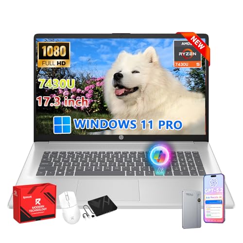 Image of HP 17 inch FHD Student Business Laptop, 32GB RAM 1TB SSD, AMD Ryzen 5 7430U, Windows 11 Pro, 17.3 inch FHD IPS, Copilot AI, Numeric Keyboard, Type-c, w /Accessories
