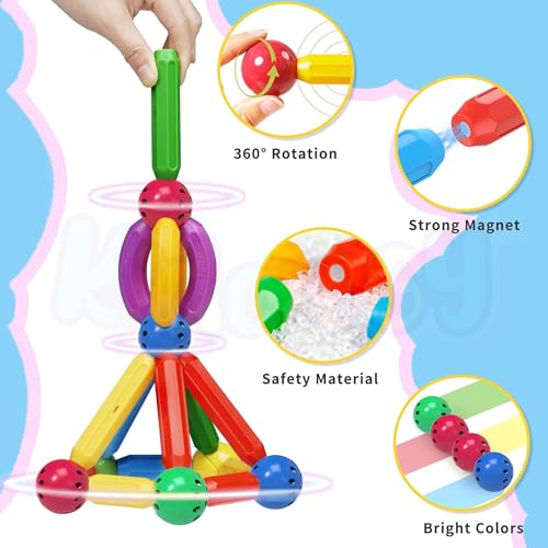Image of Kidology Magnetic Building Blocks Toys | Playing Stacking Game Magnetic Sticks & Balls for Kids Toy | Magnet Construction Build Kit Preschool Learning Educational Toys 3D Puzzle (64 Pieces)